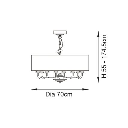 Endon 99152 - Lámpara colgante con cadena HIGHCLERE 8xE14/40W/230V gris/cromo mate diá. 70 cm