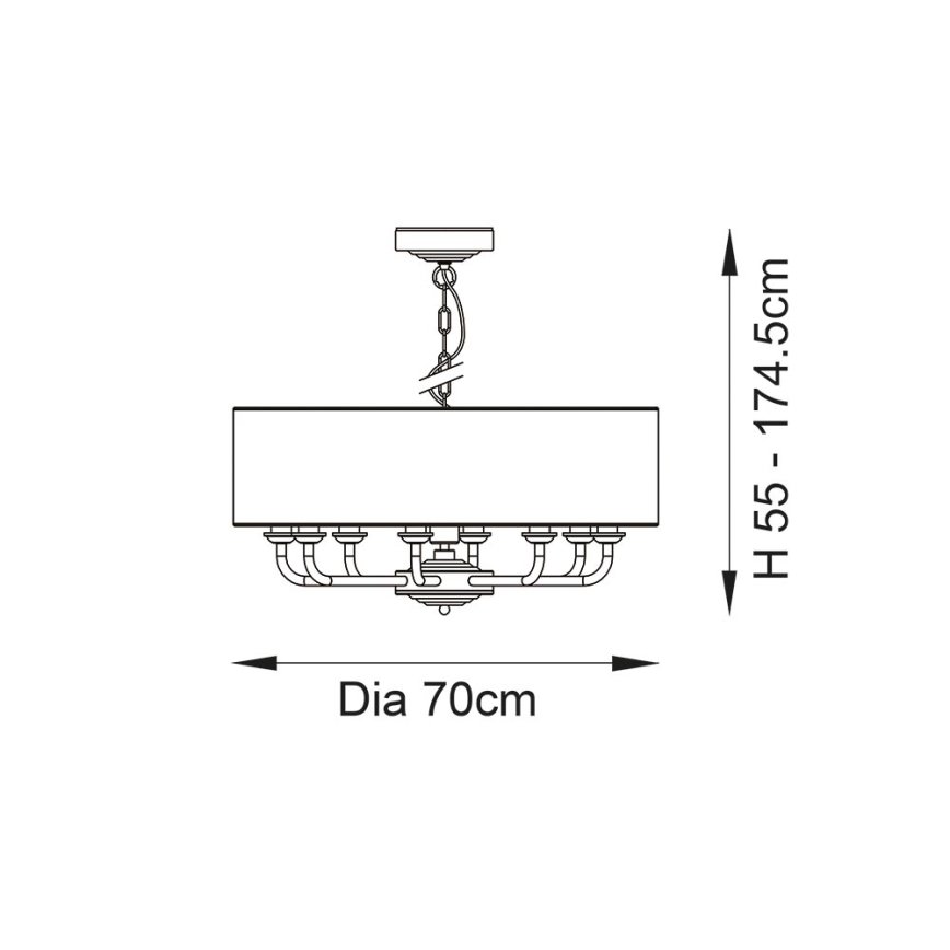 Endon 99152 - Lámpara colgante con cadena HIGHCLERE 8xE14/40W/230V gris/cromo mate diá. 70 cm
