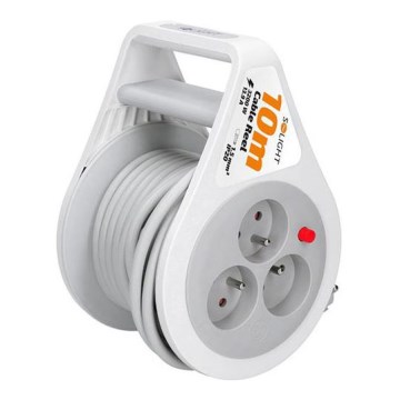 Enrollador de cable de extensión, 3 enchufes, 10 m