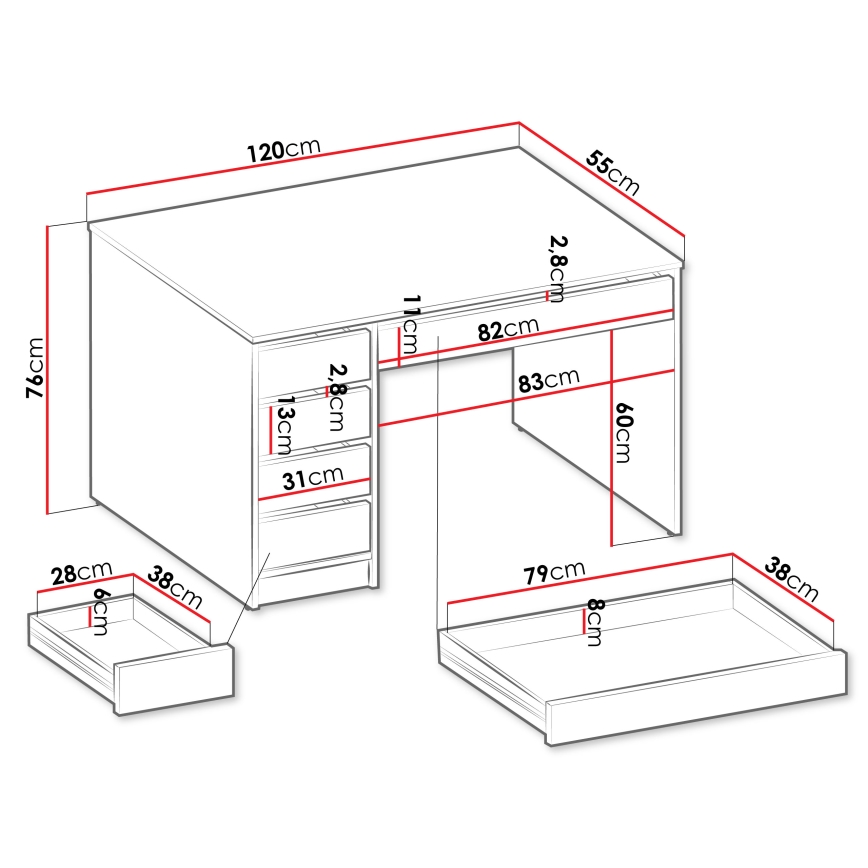 Escritorio ADA 76x120 cm en roble artisan