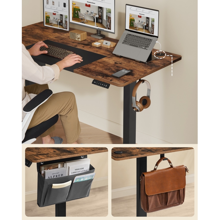 Mesa de escritorio ajustable en altura SOLEA-X marrón/negro