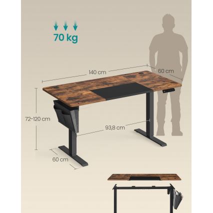 Mesa de escritorio ajustable en altura SOLEA-X marrón/negro