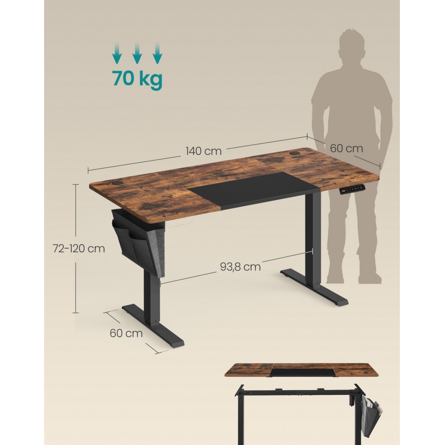Mesa de escritorio ajustable en altura SOLEA-X marrón/negro