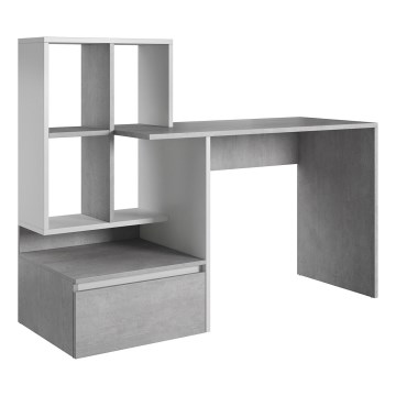 Escritorio con estante MARLO gris hormigón/blanco