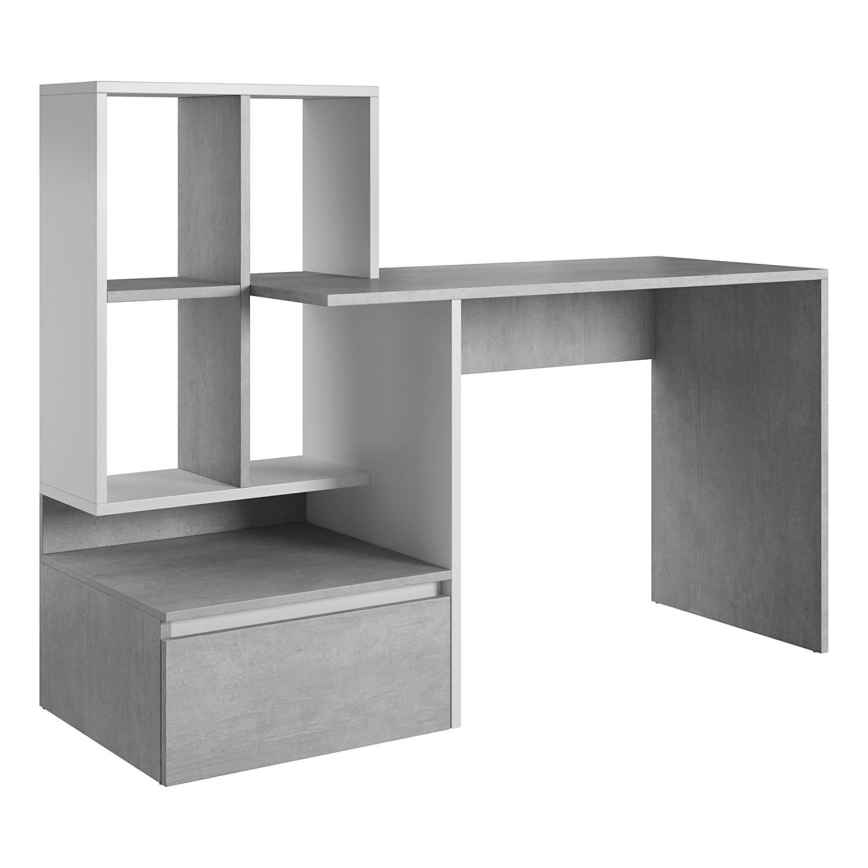 Escritorio con estante MARLO gris hormigón/blanco