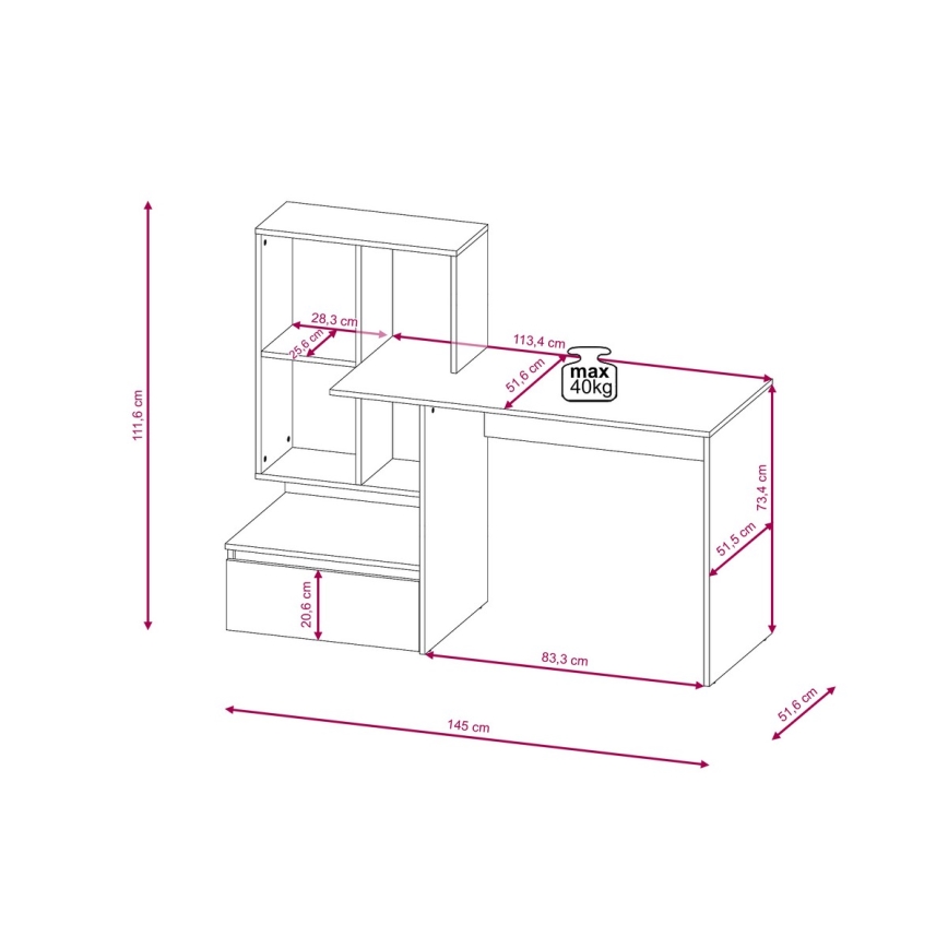 Escritorio con estante MARLO roble artisan/blanco