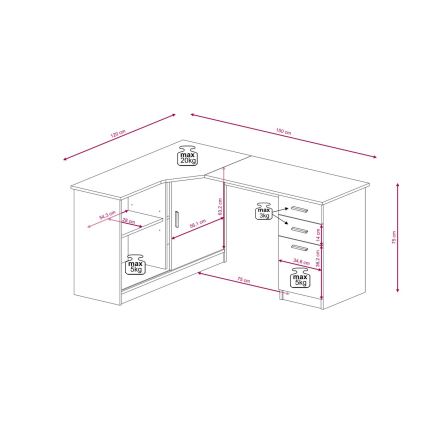 Escritorio con estante y cajones ROBERTO, izquierdo, roble artisan/blanco