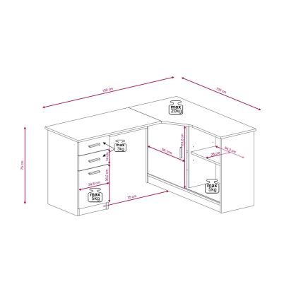 Escritorio con estante y cajones ROBERTO, lado derecho, roble artisan/blanco