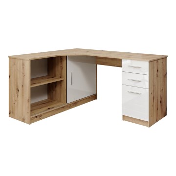 Escritorio con estante y cajones ROBERTO, orientación derecha, roble artisan/blanco