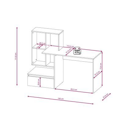 Escritorio con estantería MARLO, gris hormigón/blanco