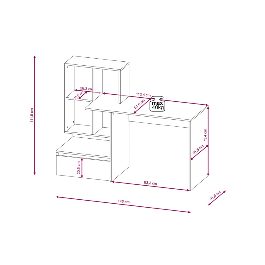 Escritorio con estantería MARLO, gris hormigón/blanco