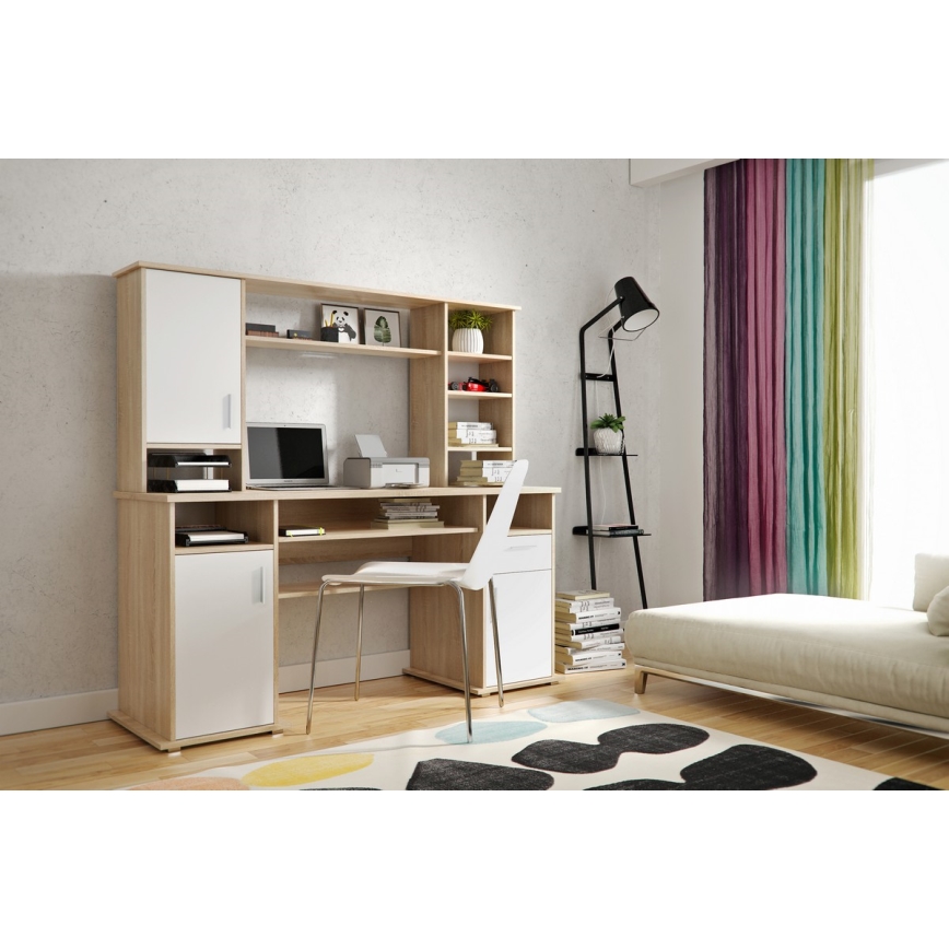Escritorio ELIAN con estante, roble sonoma/blanco