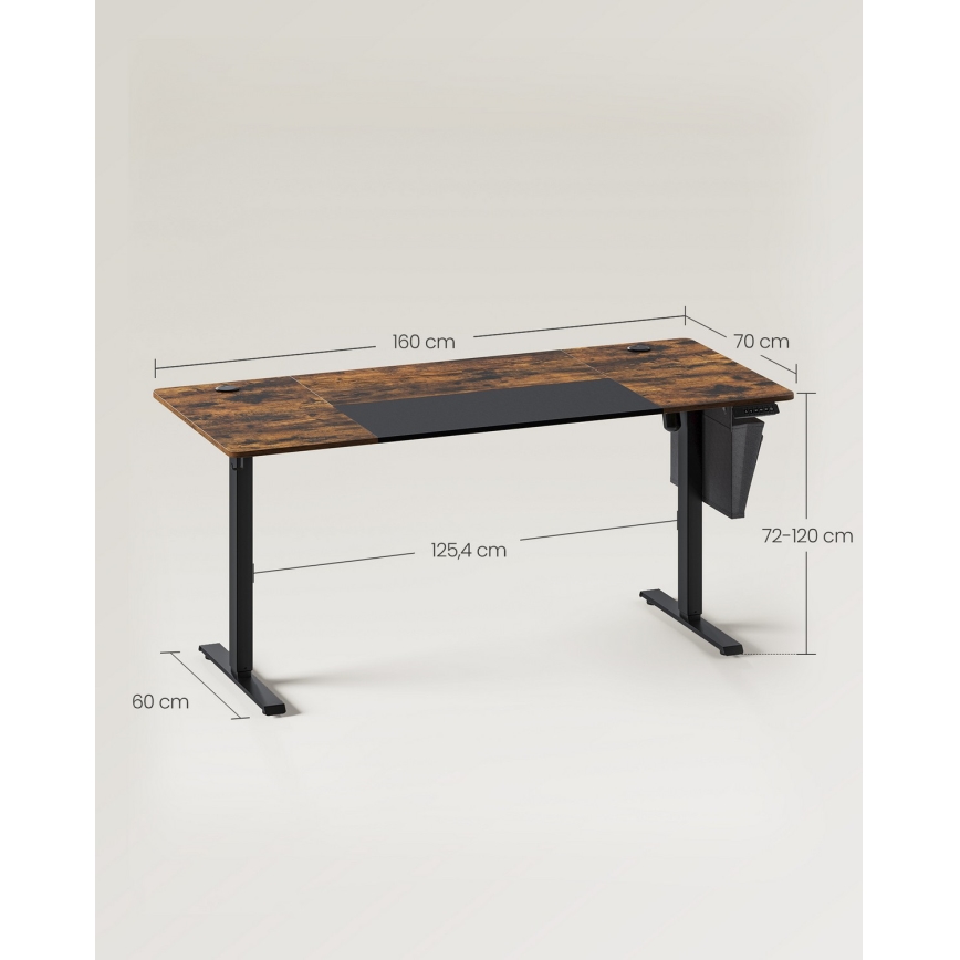 Escritorio regulable en altura SOLEA-X marrón/negro