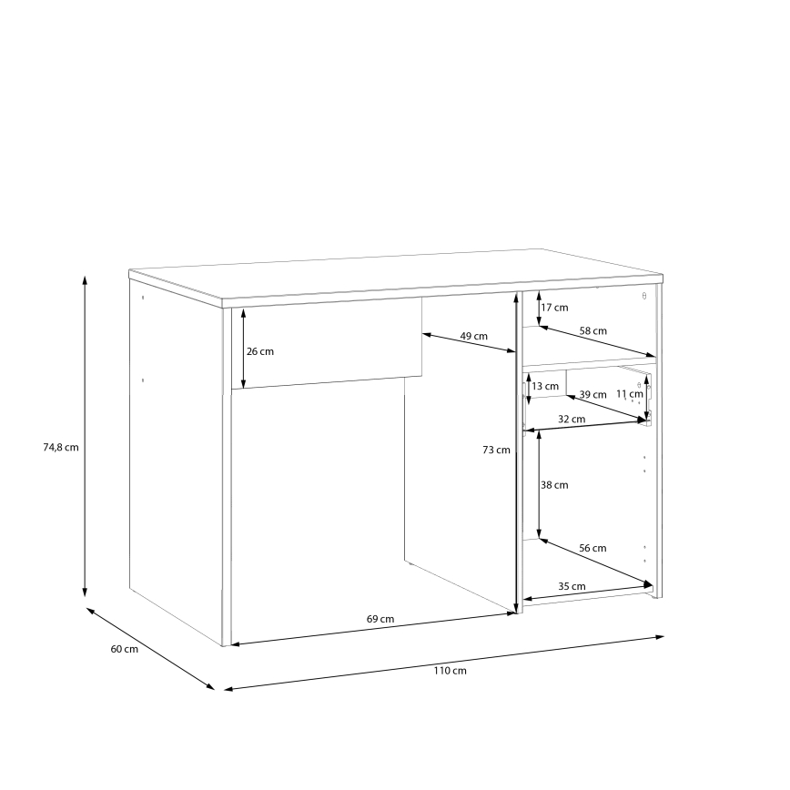 Escritorio URO en roble Artisan/blanco