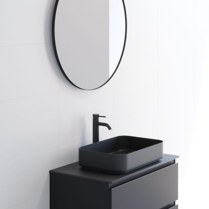 Espejo de baño BORGSTED, Ø 80 cm, negro