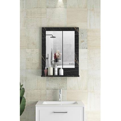 Espejo de pared con estante 60x45 cm negro