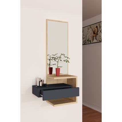 Espejo de pared con estante STELLA 90x49 cm marrón/antracita