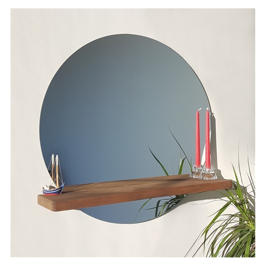Espejo de pared con estante SUNSET 70x70 cm pino