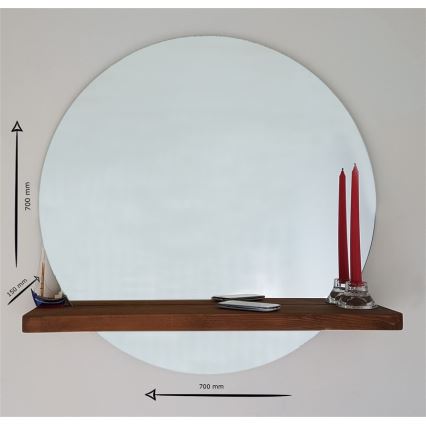 Espejo de pared con estante SUNSET 70x70 cm pino
