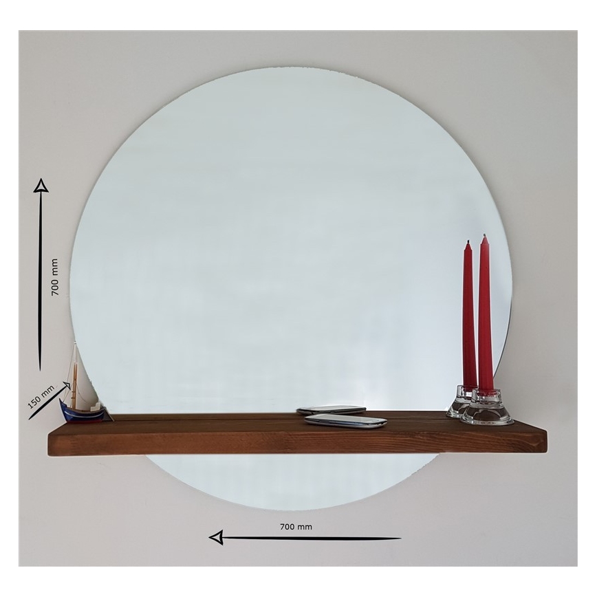 Espejo de pared con estante SUNSET 70x70 cm pino