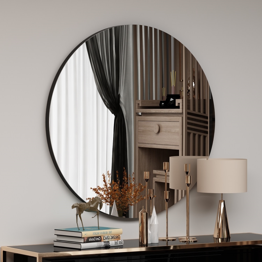 Espejo de pared ZEOS diá. 70 cm negro