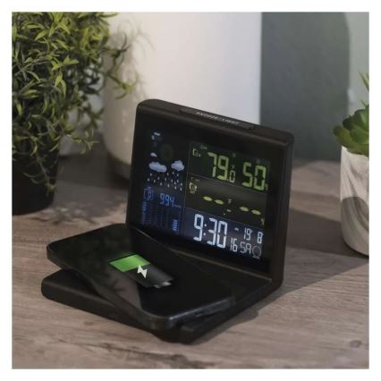 Estación meteorológica con carga inalámbrica 5V, 2x AA + 2x AAA, negra