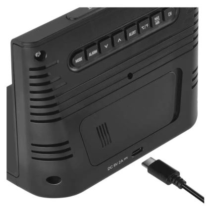 Estación meteorológica con carga inalámbrica 5V, 2x AA + 2x AAA, negra