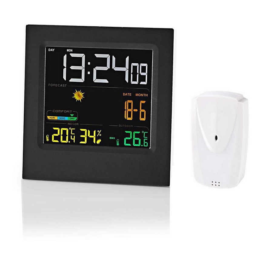 Estacion meteorologica con pantalla LCD a color 230V/3xAAA + 2xAA negro