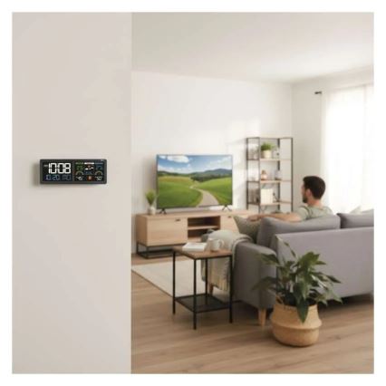 Estación meteorológica con pantalla LCD a color y despertador, 5V, 3xAAA + 2xAA, negra