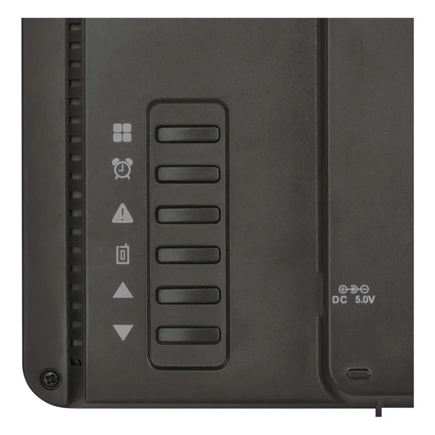 Estación meteorológica con pantalla LCD a color y despertador, 5V, 3xAAA + 2xAA, negra