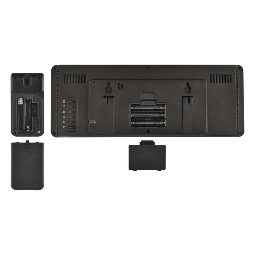 Estación meteorológica con pantalla LCD a color y despertador, 5V, 3xAAA + 2xAA, negra