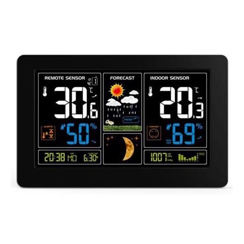 Estación meteorológica con pantalla LCD, carga USB 5V/2xAAA + 2xAAA color negro