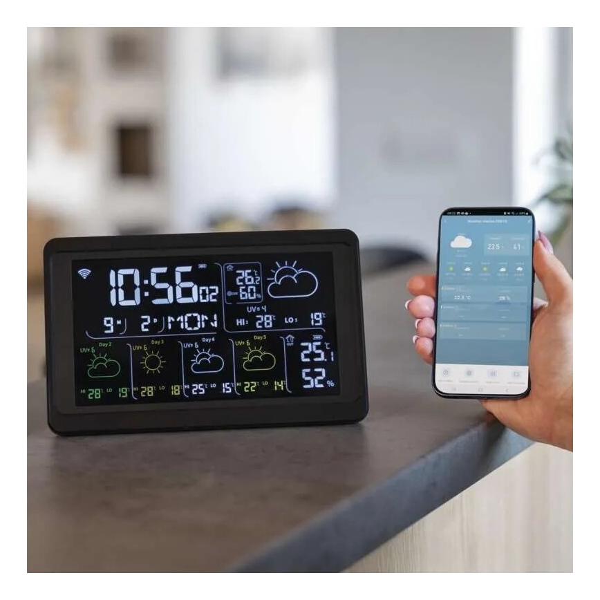 Estacion meteorologica con pantalla LCD GoSmart 230V/3xAAA + 2×AAA Wi-Fi Tuya negro