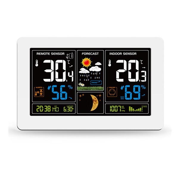 Estación meteorológica con pantalla LCD y carga USB 2xAAA/5V + 2xAAA blanco