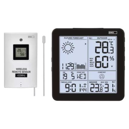Estación meteorológica inalámbrica con despertador 3xAA + 2xAAA negro