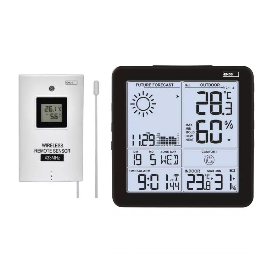 Estación meteorológica inalámbrica con despertador 3xAA + 2xAAA negro
