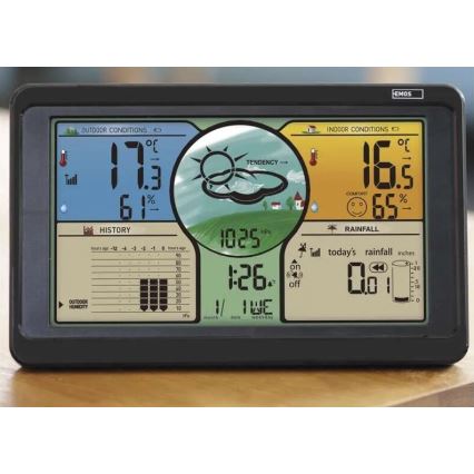 Estación meteorológica inalámbrica Con pantalla LCD a color y con un pluviómetro 3xAAA negro