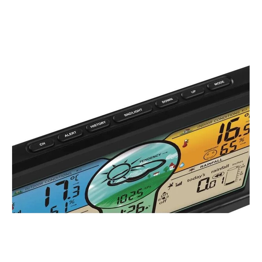 Estación meteorológica inalámbrica Con pantalla LCD a color y con un pluviómetro 3xAAA negro