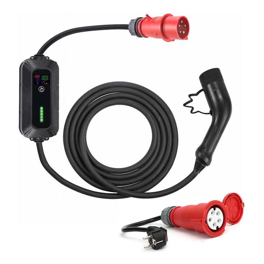 Estaciones de recarga para vehículos eléctricos EV/PHEV AC Type 2 16A/400V 22kW IP55 5m + adaptador 230V 3,7kW + estuche