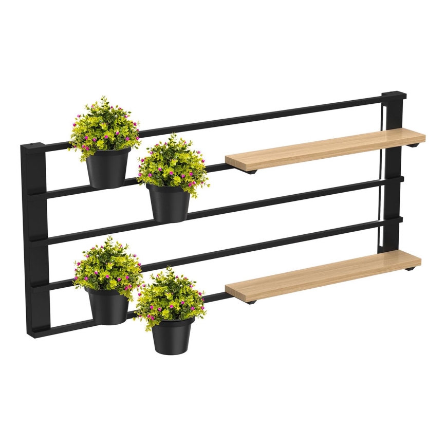 Estante de pared con macetas y LED iluminación SHELF 50x118 cm negro/beige/pino
