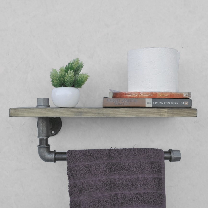 Estante de pared con toallero BORURAF 16x40 cm abeto/negro