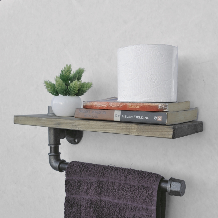 Estante de pared con toallero BORURAF 16x40 cm abeto/negro