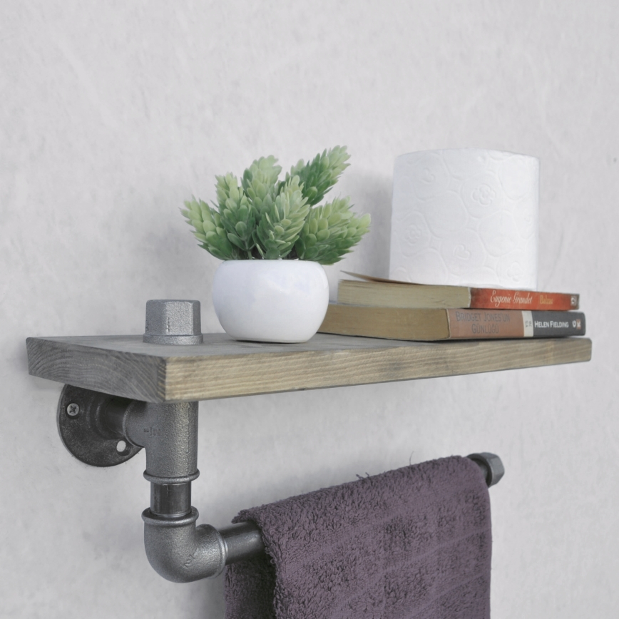 Estante de pared con toallero BORURAF 16x40 cm abeto/negro