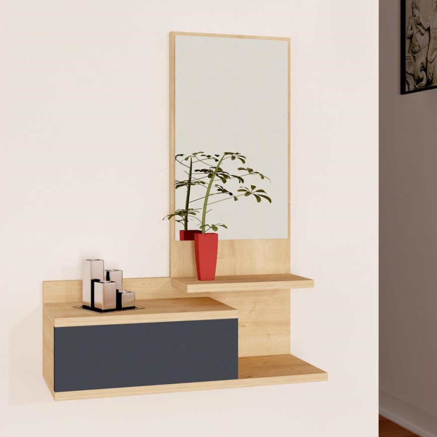 Estantería de pared con espejo ROZELLA 90x60 cm beige/antracita