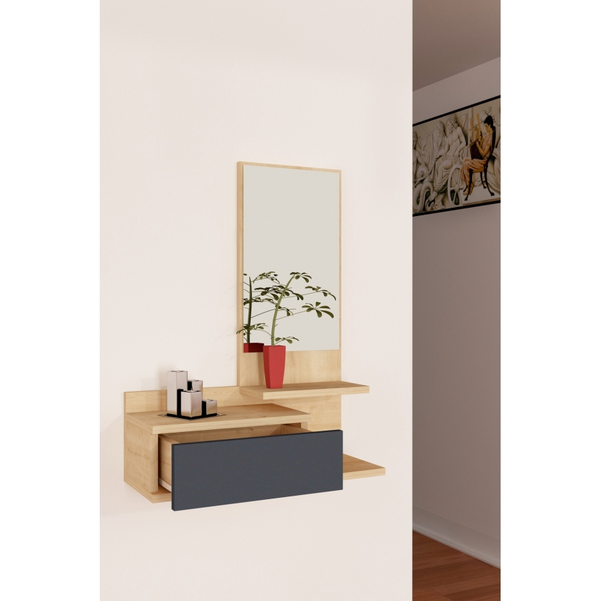 Estantería de pared con espejo ROZELLA 90x60 cm beige/antracita