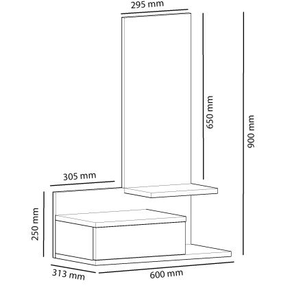 Estantería de pared con espejo ROZELLA 90x60 cm beige/antracita