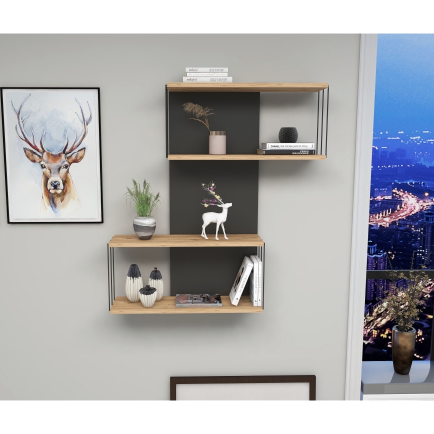 Estantería de pared DESTAN 96x65 cm antracita/marrón