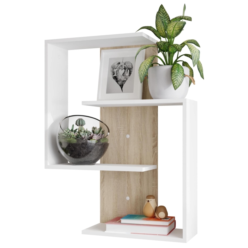 Estantería de pared MORIKO 85x65 cm blanco/roble sonoma