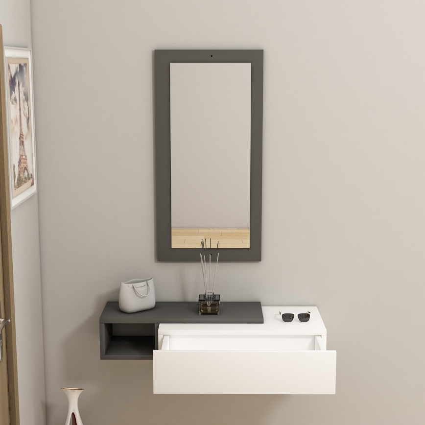 Estantería de pared + pared espejo VIEN blanco/antracita