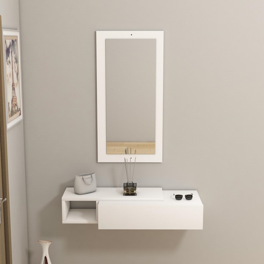 Estantería de pared + pared espejo VIEN blanco